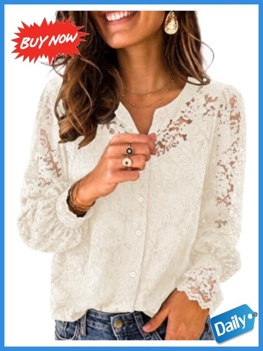 Lace Long Sleeve Button Down Shirt Two-Piece Camisole Sheer Lace Blouse